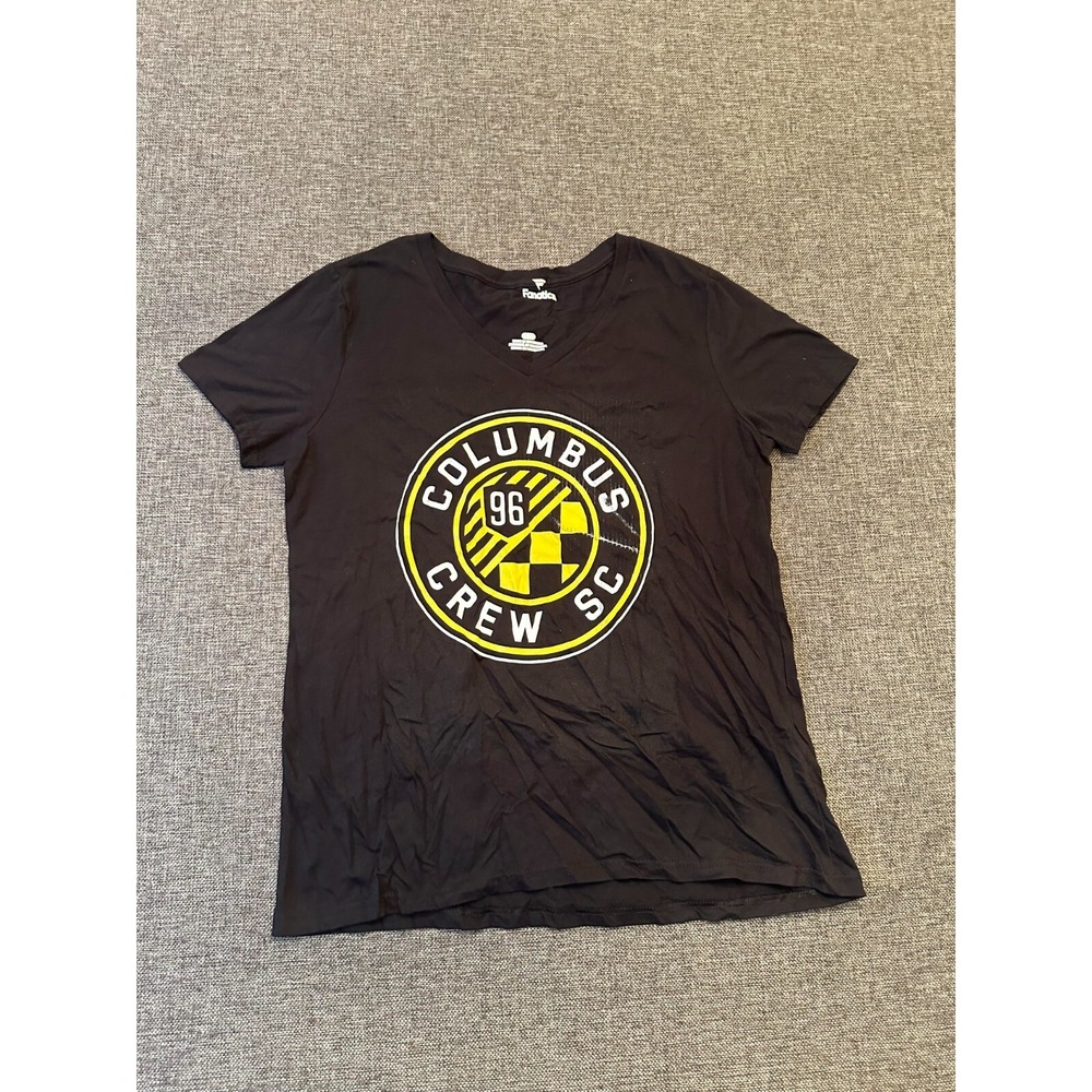 Fanatics Columbus Crew SC Women's V‎ Neck T Shirt Size Adult Small Black Yellow